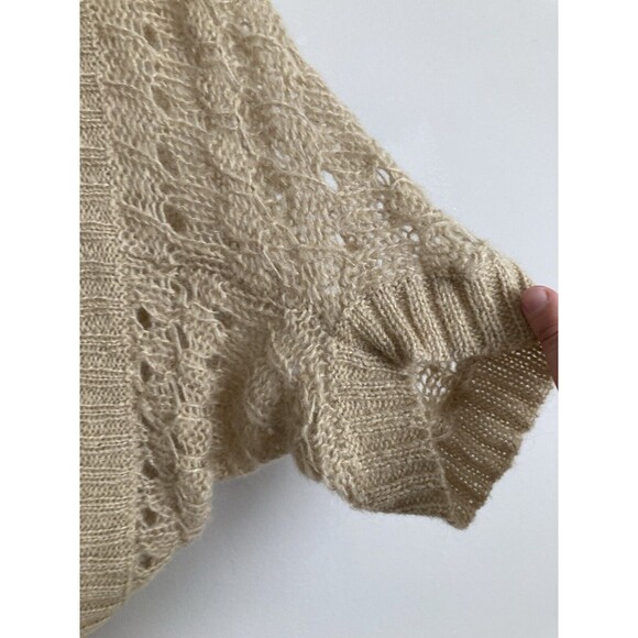 Vtg Ann Taylor Loft Sweater Cardigan Alpaca Mohair Open Knit M/L Petite Beige - Picture 3 of 9